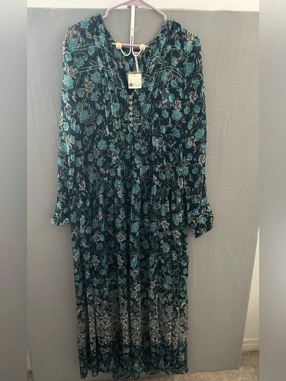 NWT Free People See it Through Black Floral Chiffon Lined (2pc)Maxi Dress Size M